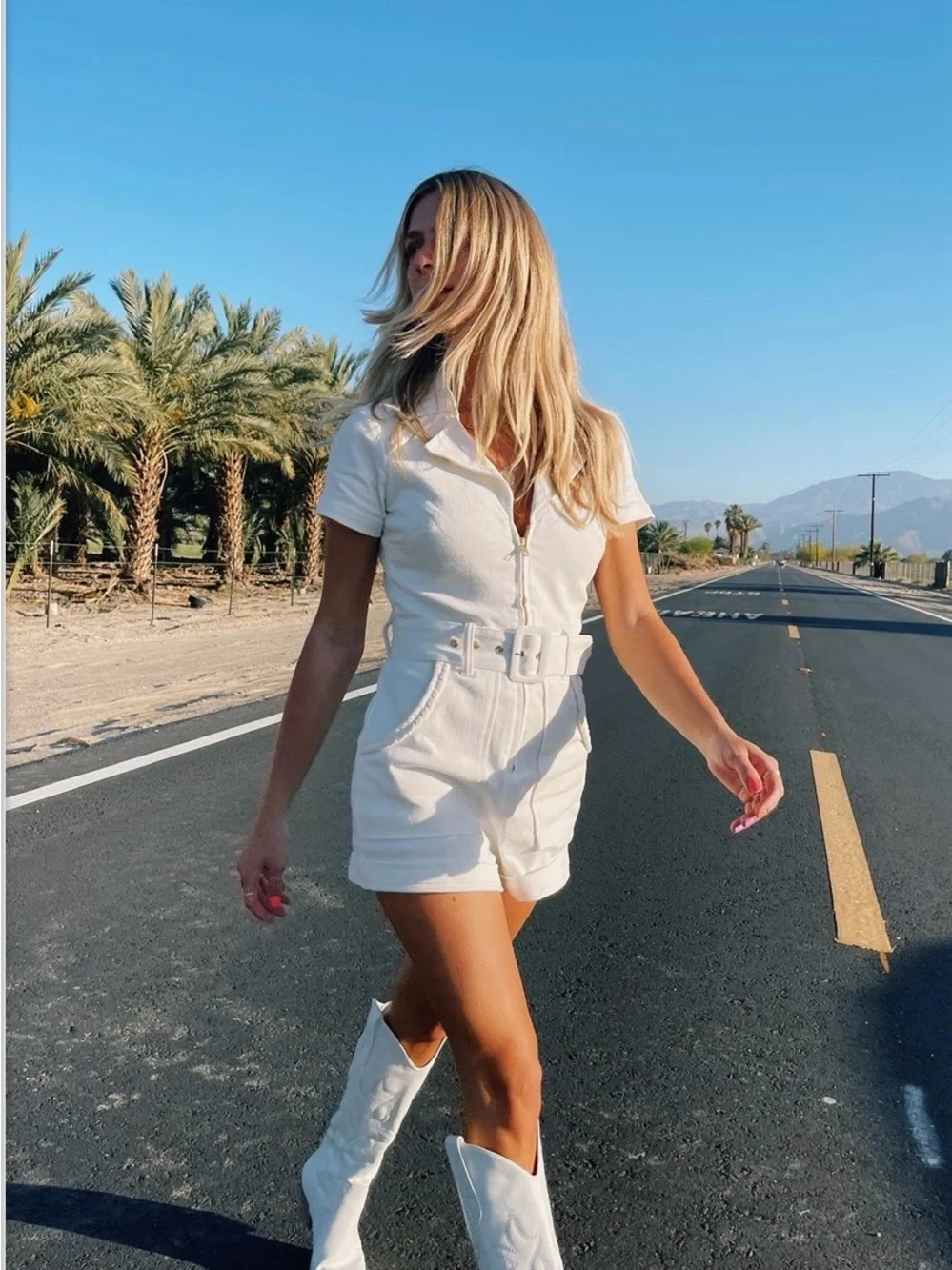 Show Me Your MuMu White Short Zip Romper with Belt